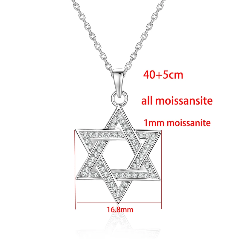 Smyoue Trendy Hexagram Star David Star Full Moissanite Necklace for Women 925 Sterling Silver Hip-hop Chain Party Gifts Jewelry
