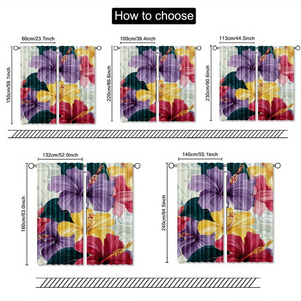 Colorful hibiscus flower pattern Print Drapes Room Darkening Window Curtains for Home Decor,Rod Pocket Blackout Curtains Bedroom