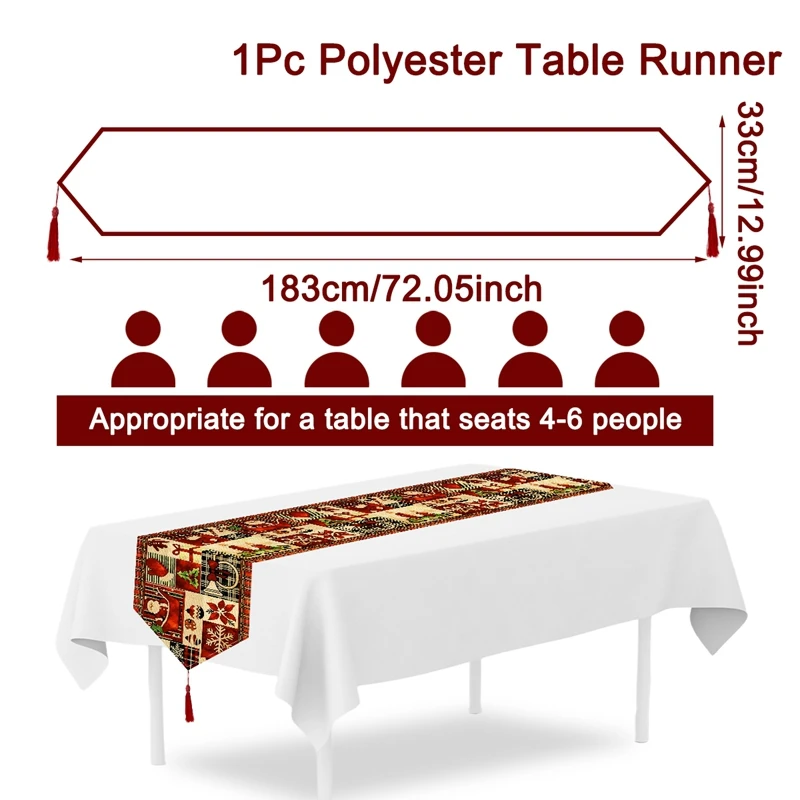 Retro Christmas Table Runner 183*33cm Buffalo Plaid Polyester Tablecover with Tassel Fringe Christmas Decorations for Home 2026