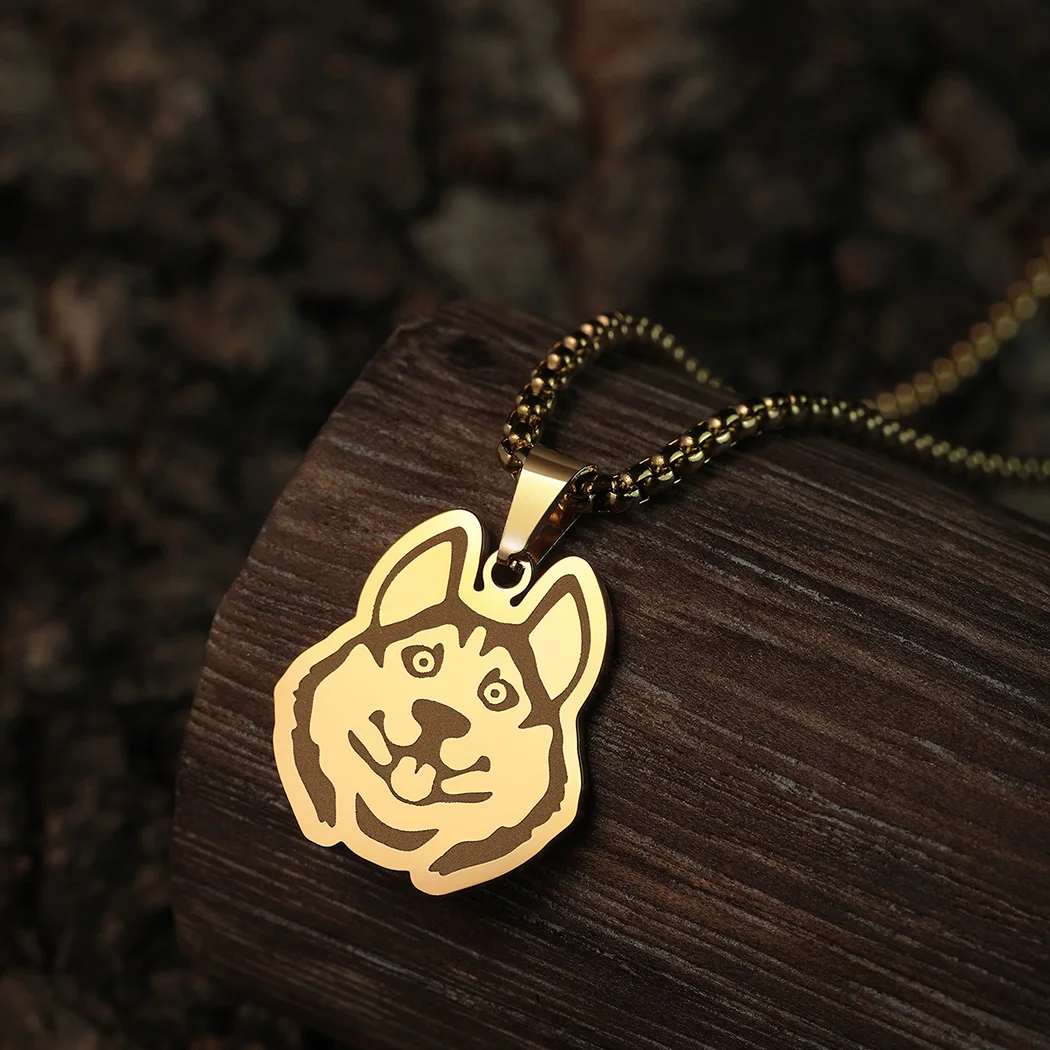 Stainless Steel Stupid Husky Dog Necklace Pendant Long 60cm Chains Choker Necklace for Men Women Punk Gold/Silver Color Jewelry