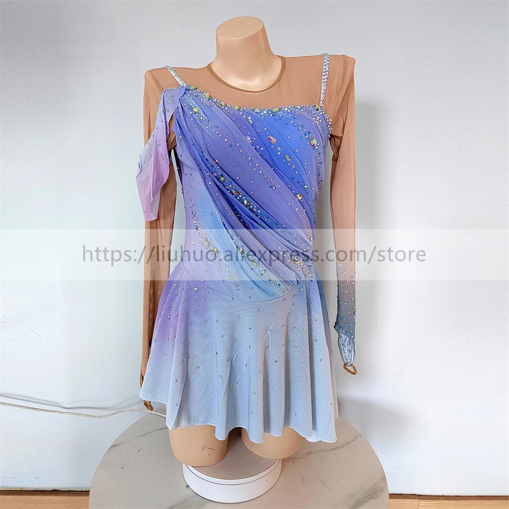 LIUHUO Women Aldult Girl Customize Costume Performance Competition Leotard Ice Figure Skating Dress Roller Purple Gradient Teens