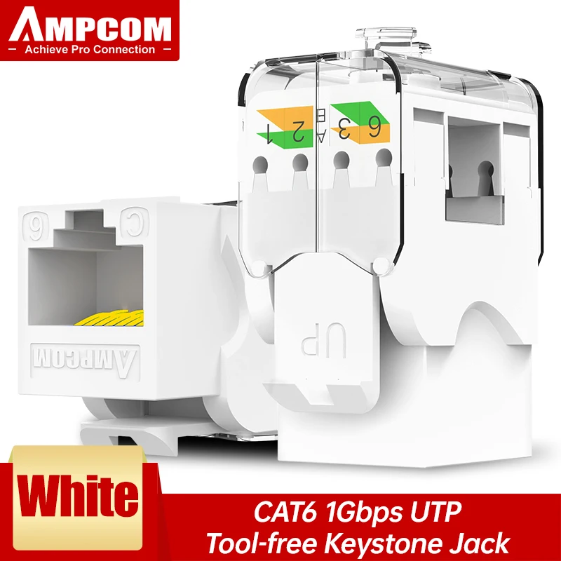 AMPCOM CAT6A CAT6 Toolless Keystone-aansluiting, RJ45 UTP Keystone-moduleadapter Geen punch-down tool-koppelingen Modulaire connector