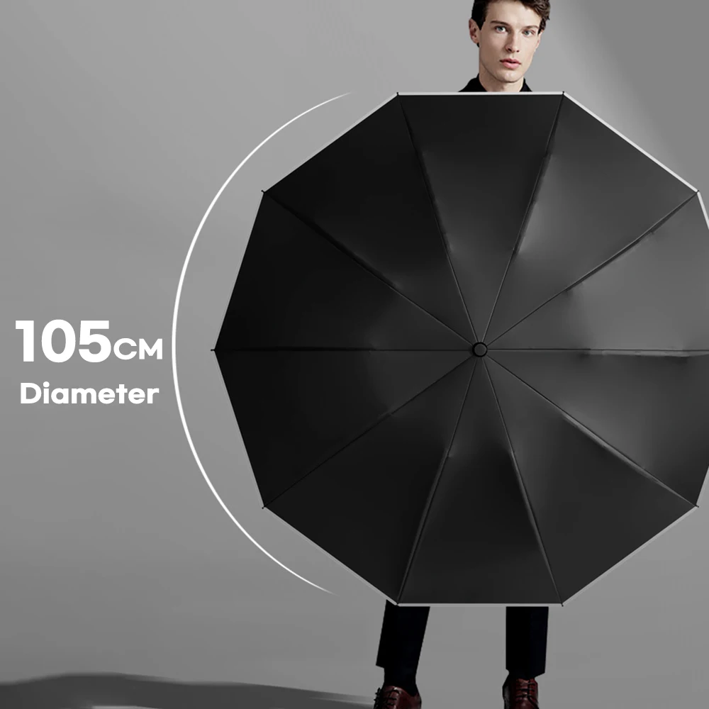 Automatic Reverse Umbrella Men Women UV Protection Wooden Handle Sun Umbrella Windproof Strong 10K Folding Umbrella Parasol