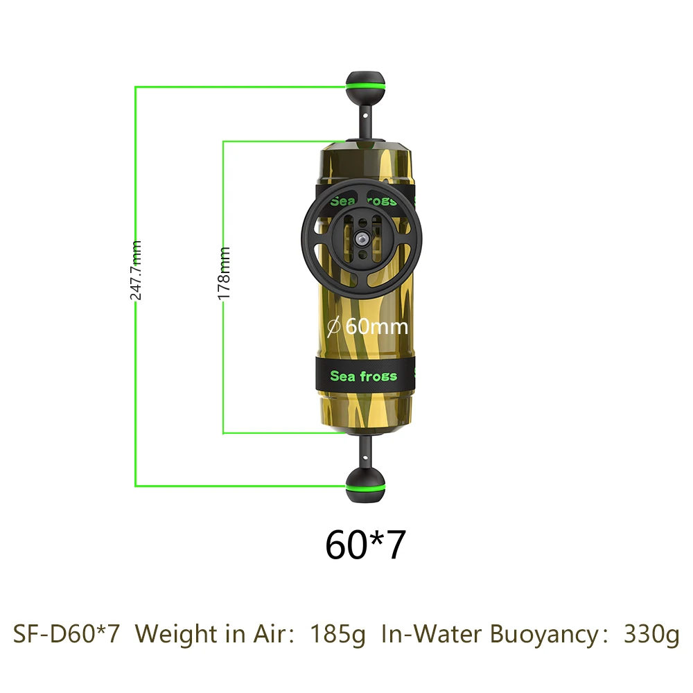 Seafrogs Buoyant arm With 67mm * 0.57 M67 lens carrier compatible with wide-angle lens filter Dual Ball Floating Arm Diving Tray