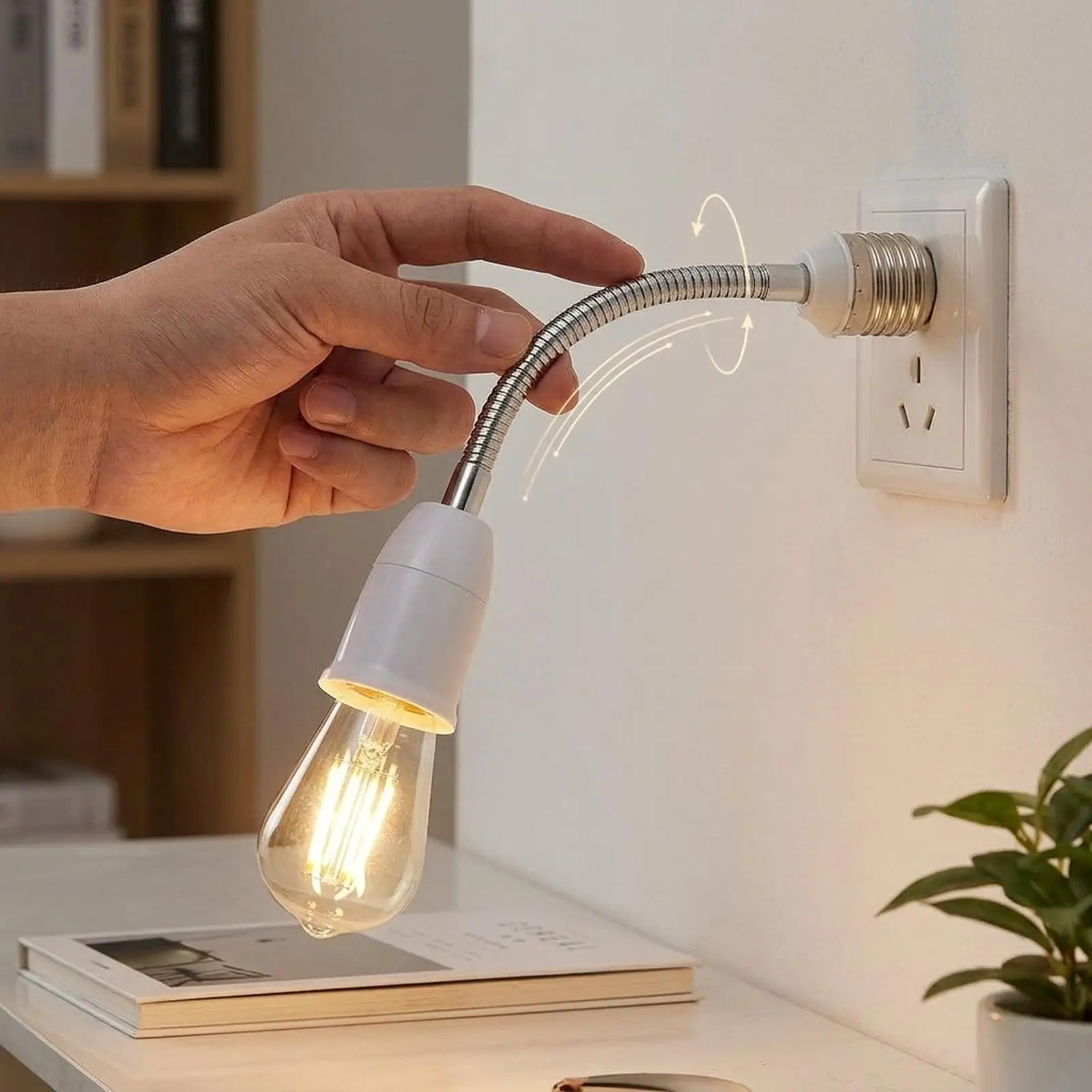 Lamp Holder Extension Adapter E27 to E27 Rotating Socket Flexible Gooseneck Base Stand for Reading Study Area