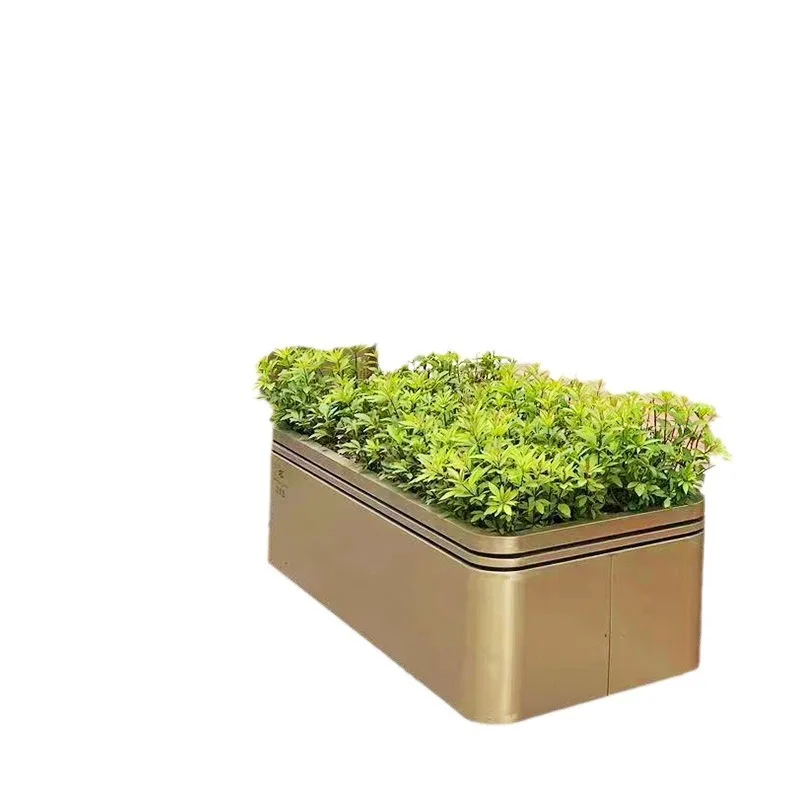 Community special stainless steel brushed flower pot outdoor wrought iron landscape flower box commercial street square outer