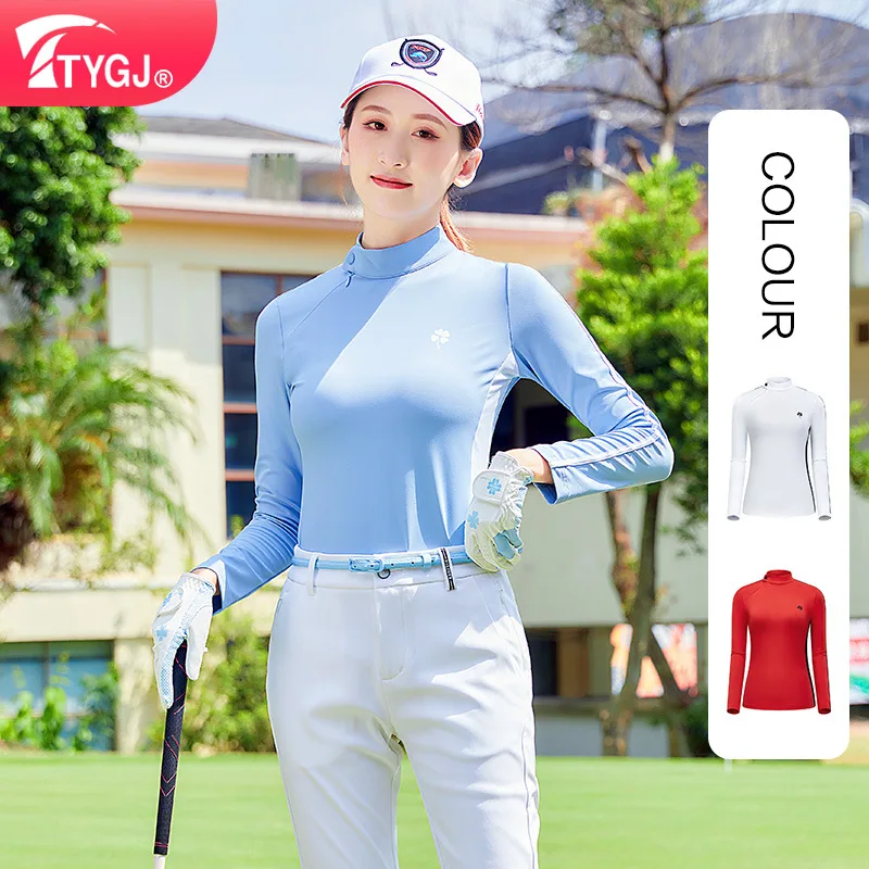 

TTYGJ Осенние женские топы для гольфа с длинными рукавами, весенние контрастные цвета, сухая футболка для гольфа, женский тонкий лоскутный пуловер с воротником-стойкой