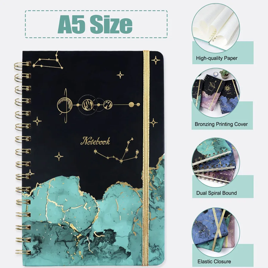 160 sheets Planner Starry Sky Notebook Journals A5 Diary Coil Strap Notebook Line Loose Leaf Book Office School Stationery for G