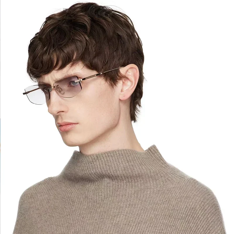 

INS Fashion Sliver Gradient Blue Boundless Sunglasses for Men Original Luxury Hand Made Rimless Alloy Solar Glasses Male