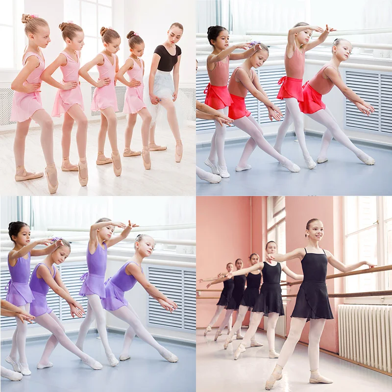 Weihnachtliches Ballettkleid zum Überziehen mit Wickel- und Bindeband für Mädchen, Gymnastik- und Tanzkleid, Chiffonrock mit breiterem Gummiband – Detail 1