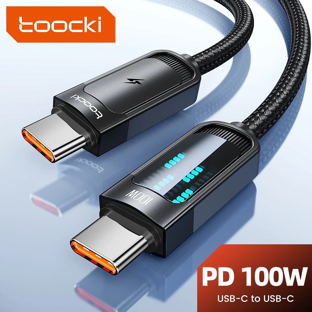 Toocki PD100W USB C إلى C كابل 1/2 متر PD 3.1 شاشة ديجيتال كابل شحن سريع لماك بوك برو شاومي سامسونج كمبيوتر محمول USB C الحبل