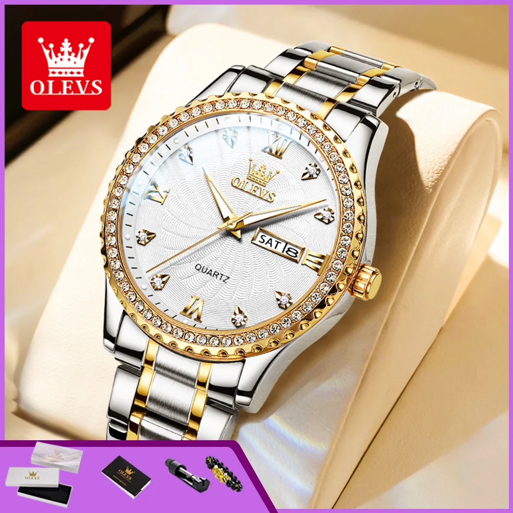 

OLEVS 5565 Original Men's Quartz Watches Waterproof Stainless Steel Diamond Bezel Calendar Luxury Business Wristwatch for Man