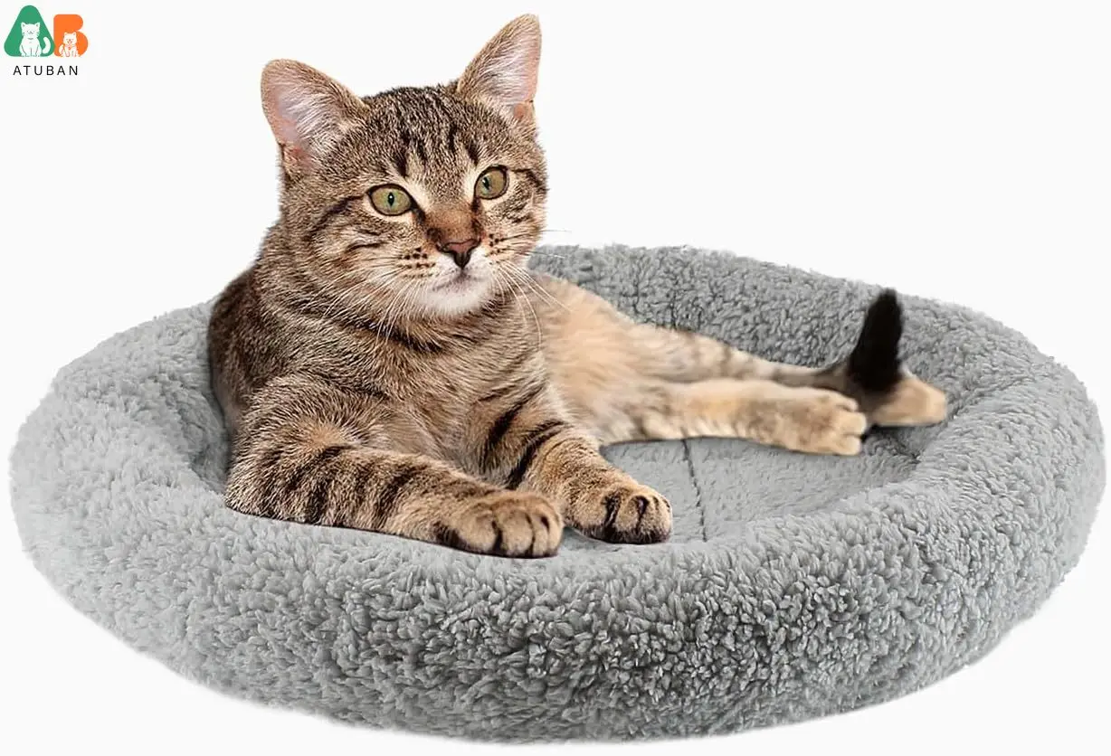 

ATUBAN Cat Bed for Indoor Cats, Round Cat Bed for Curl Sleep Basic Pet Mat Wahable Bed for Small Puppy Cats Rabbit, Medium