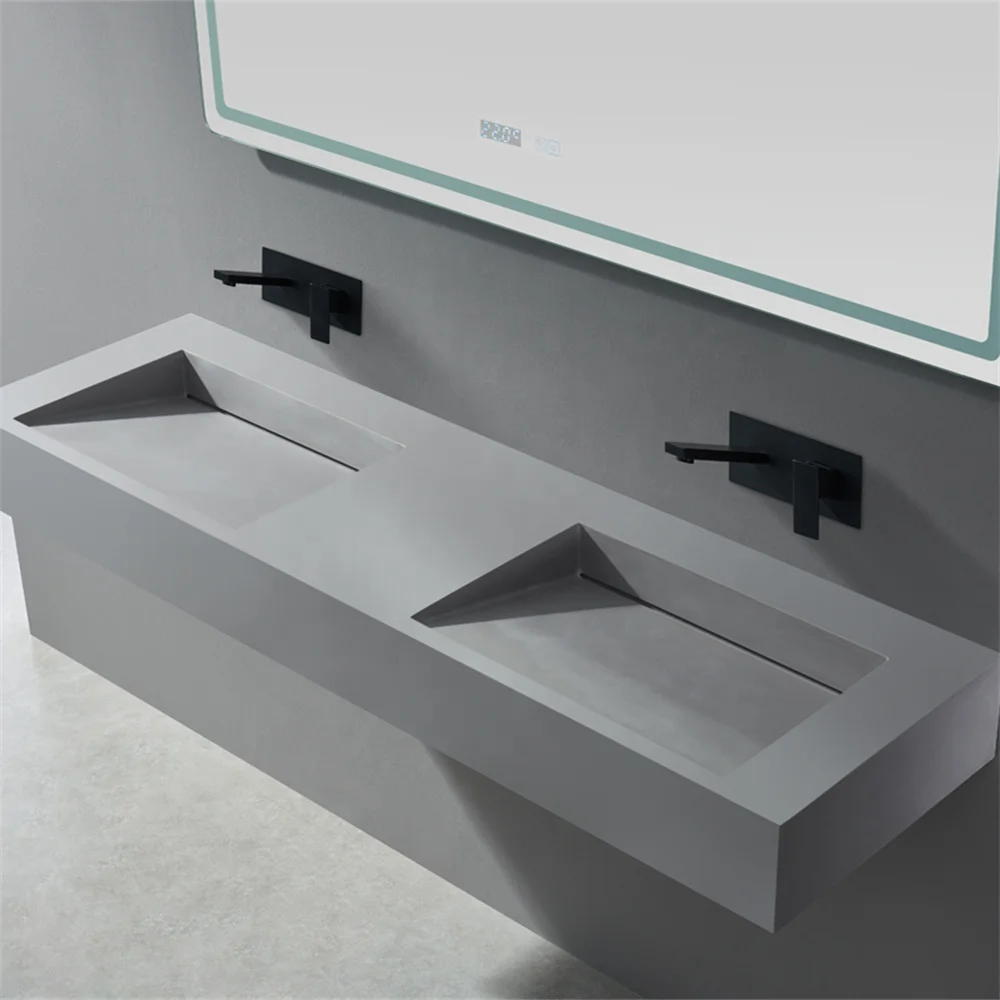 Solid Surface STONE Custom Made Solid Surface Modern Bathroom Furniture Double Wash Basin Sink Wall Hung Basin