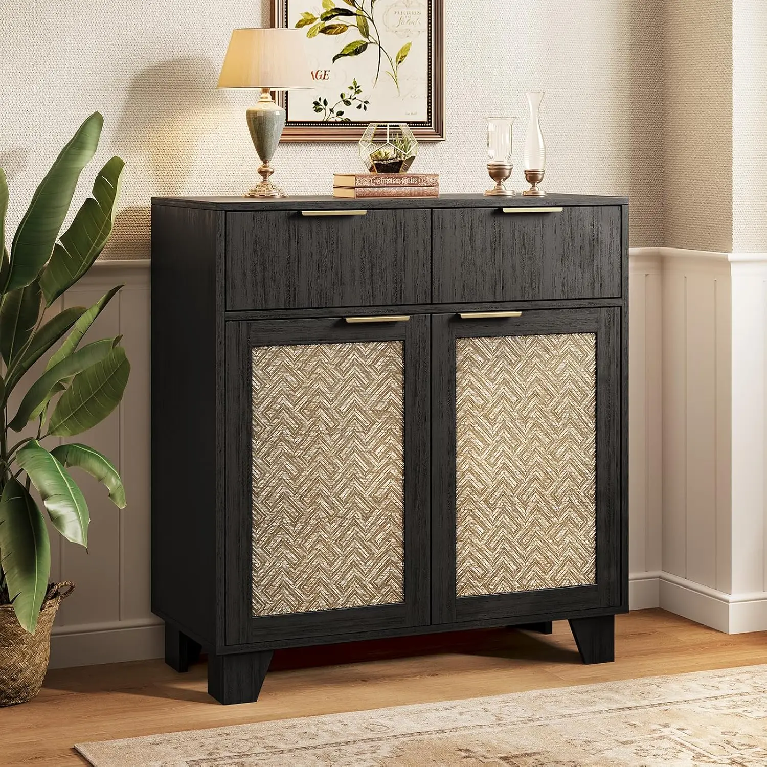 

Sideboard Buffet Cabinet with 2 Drawers, Coffee Bar Cabinets with 2 Doors, Boho Farmhouse Accent Credenza Buffet Table C