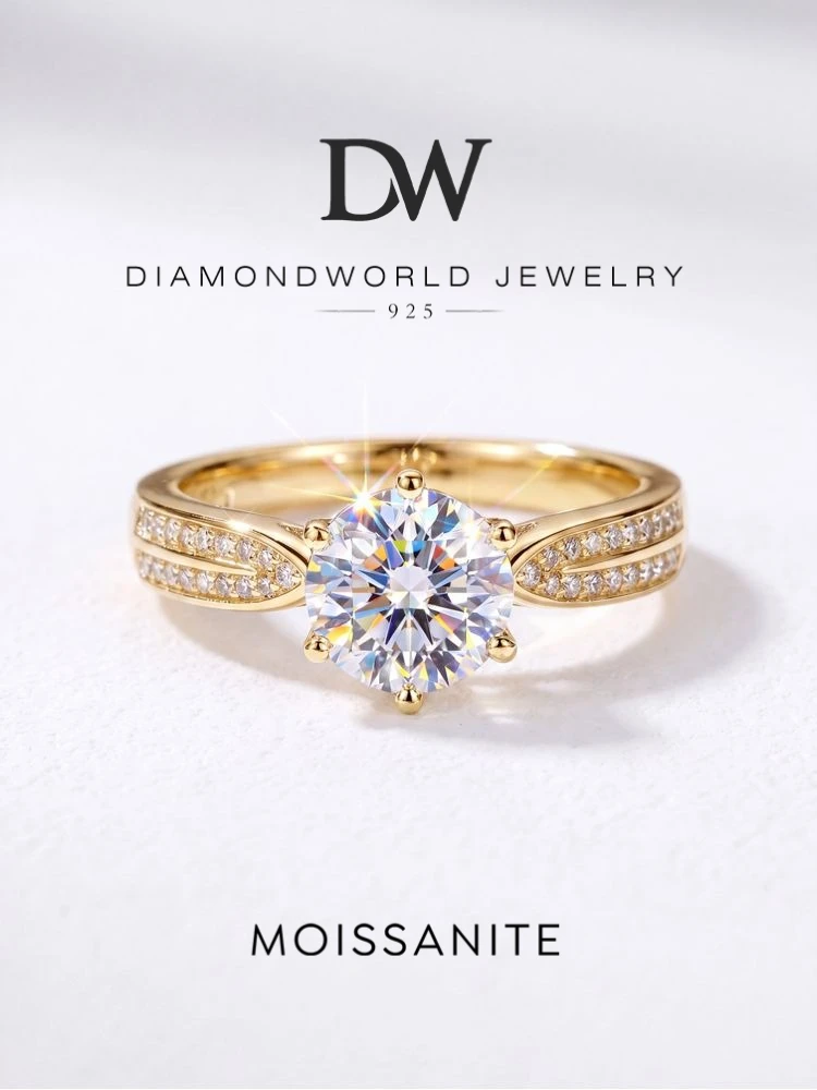 DWJ 1CT Moissanit-Diamant für Damen, Verlobung, Jahrestag, Alltag, echtes 925er-Sterlingsilber, hochwertiger edler Schmuck