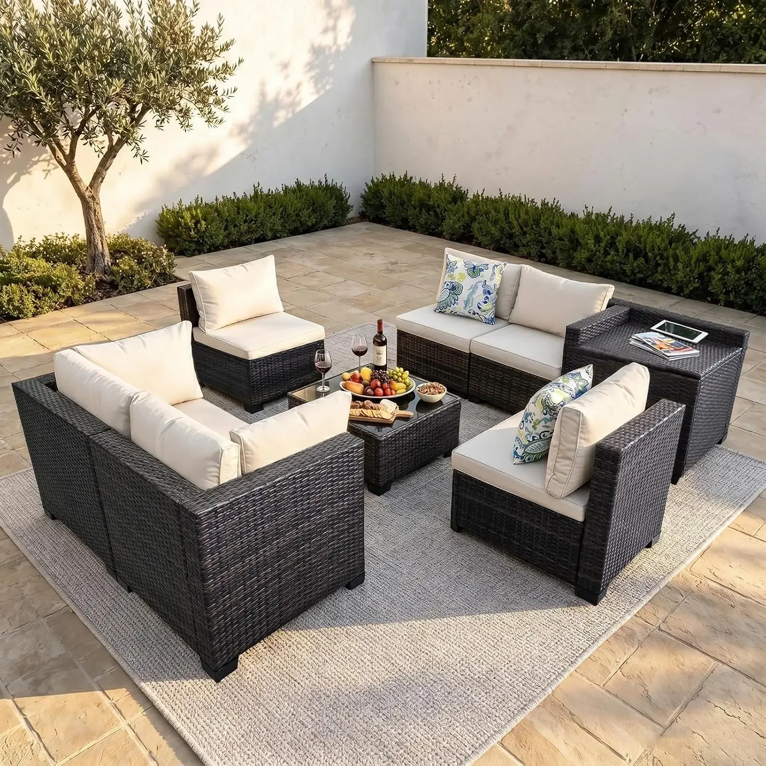 8 Pieces Patio Furniture Set with Storage, Outdoor Sectional Sofas, Custom