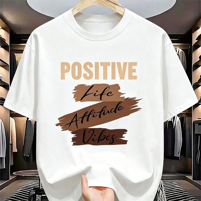 Men's Clothing Positive Energy Printed T-Shirt Summer Casual Fashion Harajuku Comfort Breathable Tops O-Neck Short Sleeve Tees