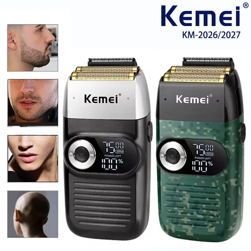 Kemei KM-2026/2027 Original Multi-functional 2 In 1 Electric Shaver Rechargeable LCD Digital Display Reciprocating Razor For Men