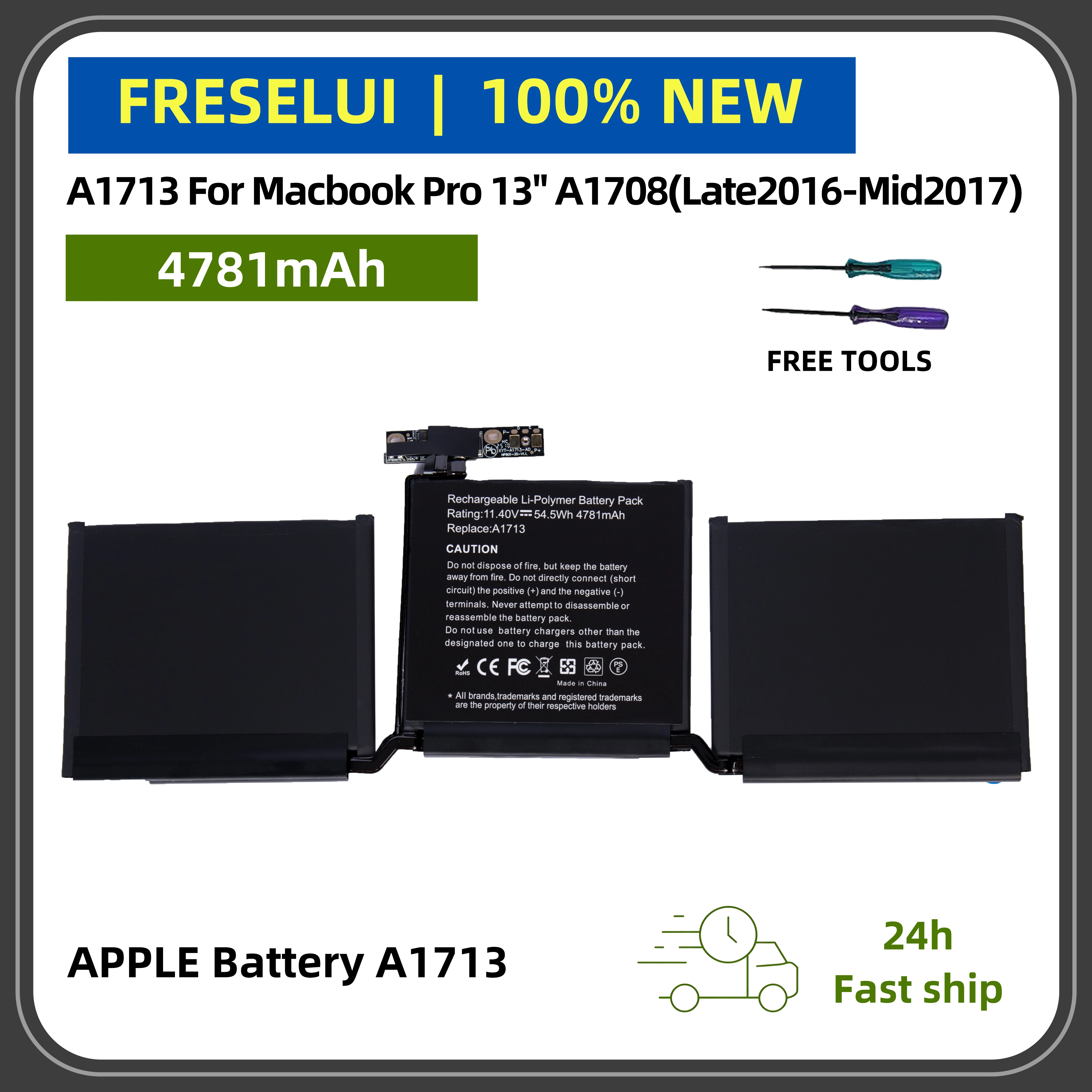 

Высокопроизводительный аккумулятор FRLESUI A1713 для MacBook Pro 13 дюймов A1708 (конец 2016-Mid2017) Долговечный и безопасный +2-летняя гарантия