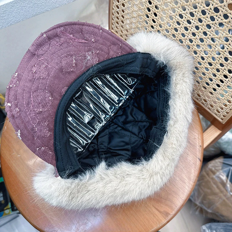 Retro Purple Thickened Plush Ear Protector Pilot Caps for Women Autumn Winter Travel Warm Versatile Fashion Strap Bomber Hats view 6