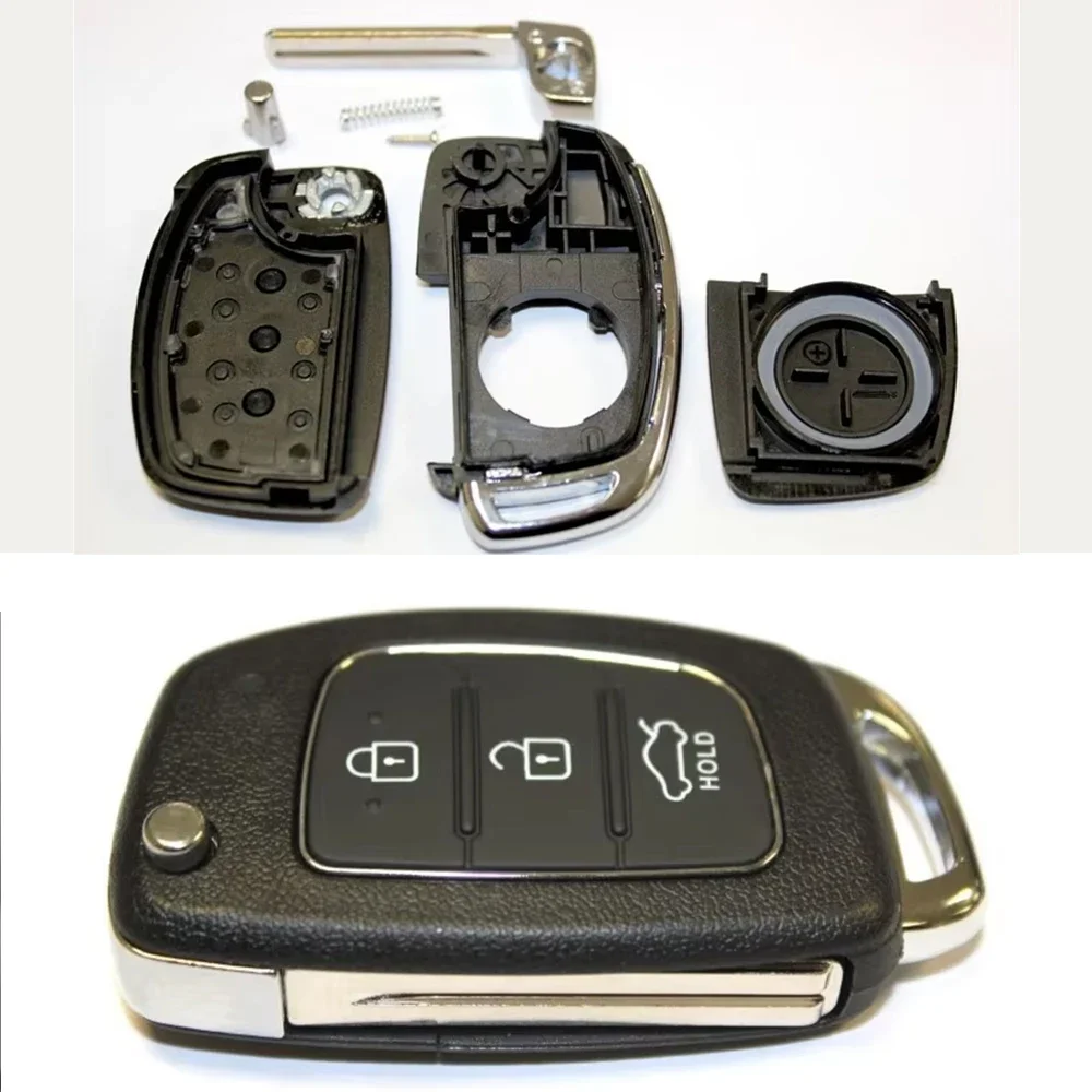 1 unidad Carcasa de llave plegable de 3 botones para Hyundai I10 I20 I40 IX35 Santa Fe, Funda para mando a distancia, Accesorios para coche