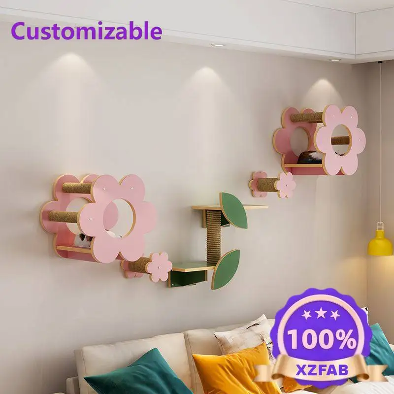 Factory Direct 2026 Internet celebrity flower cat climbing frame wall type cat wall   hanging   nest wall hanging all solid wood