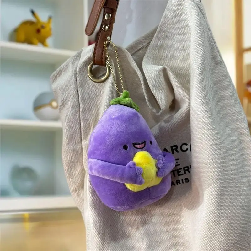 Set mit 1/2 Plüsch-Auberginen-Schlüsselanhänger-Puppen, Mädchen-Taschen-Zubehör, gepolsterter Spielzeug-Anhänger, dekorativer Rucksack-Charm, perfektes Geschenk