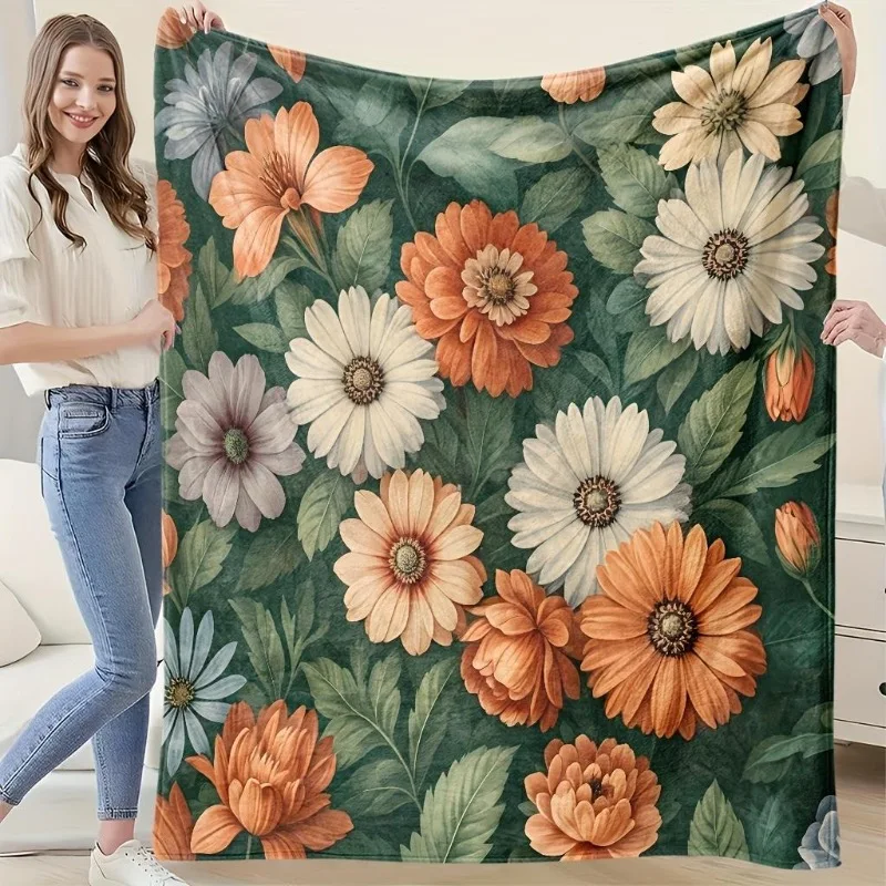 1 Böhmische Flanelldecke mit Blumenmuster – maschinenwaschene, bequeme Bettdecke, geeignet für Sofabetten oder Heimdekoration