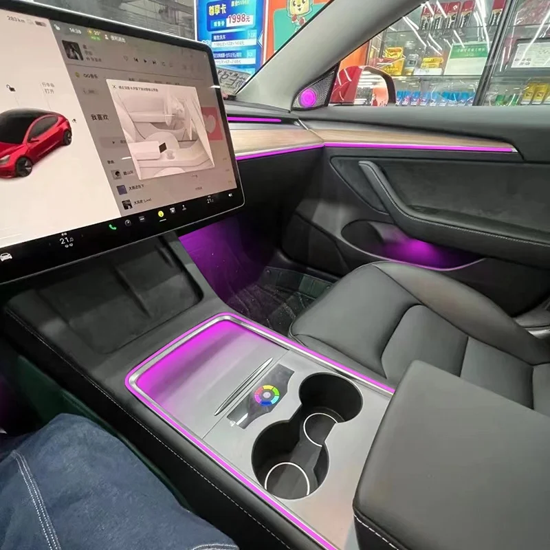 

High Quality Auto Lighting System 128 Colors Dashboard Touch Panal Control LED Interior Ambient Light for Tesla Model 3/Y