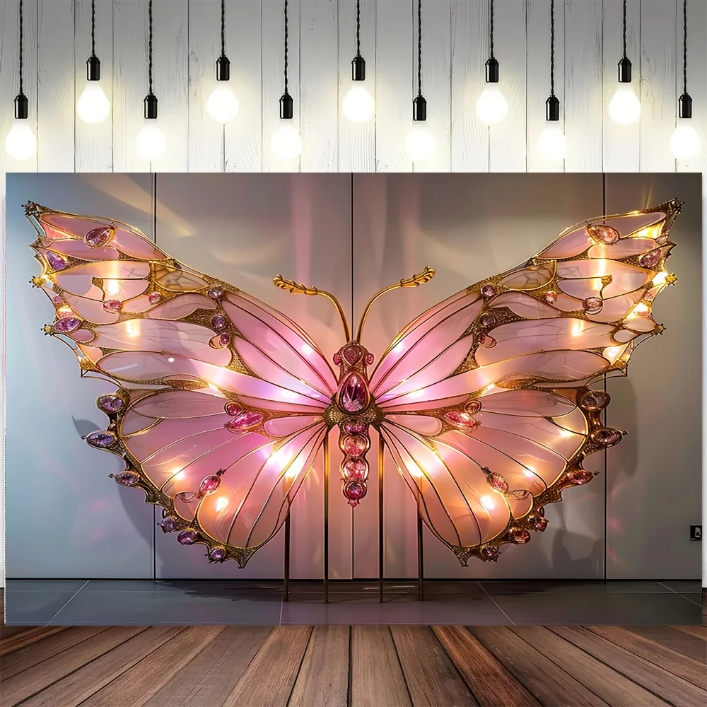 1 decoración de mariposa rosa gigante con marco dorado brillante - decoración de fiesta de mariposa