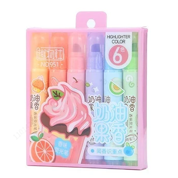 6pcs Creamy Fruity Aroma Highlighters Pastel Cute Highlighter Assorted Colors Dry Fast…