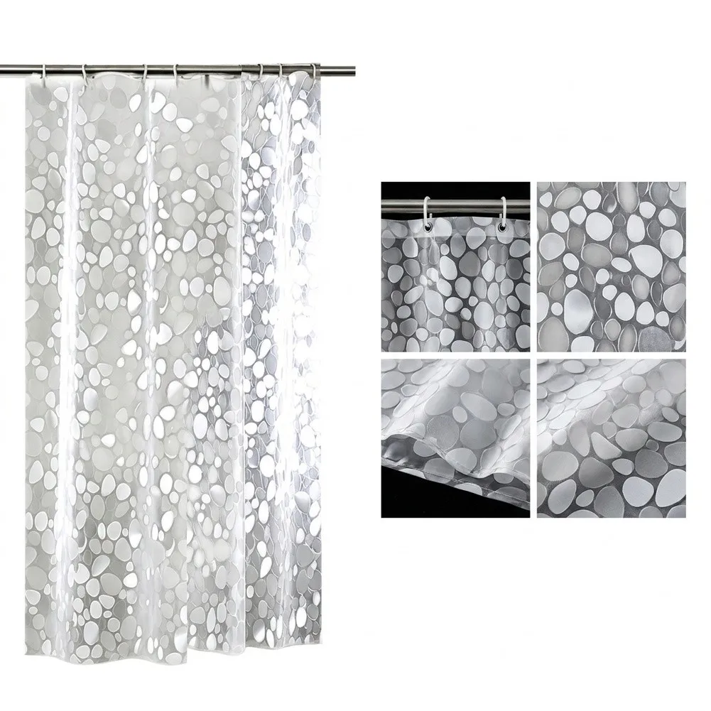 Waterproof Shower Curtain 180x200 cm Transparent EVA Material with 3D Stone Pattern for Modern Bathroom Aesthetic