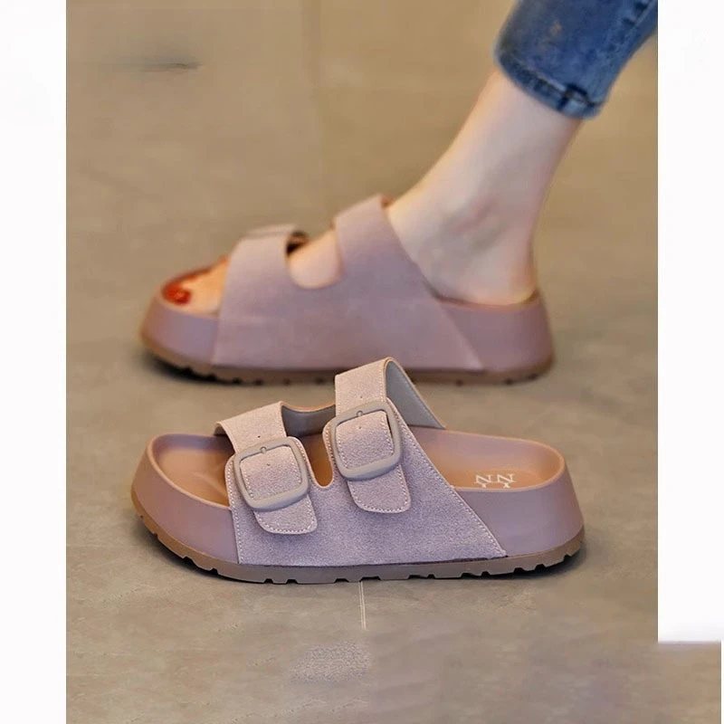 

Женские новые крутые тапочки 2024, женская летняя одежда из мягкой кожи на толстой подошве, пляжные сандалии Boken на мягкой подошве