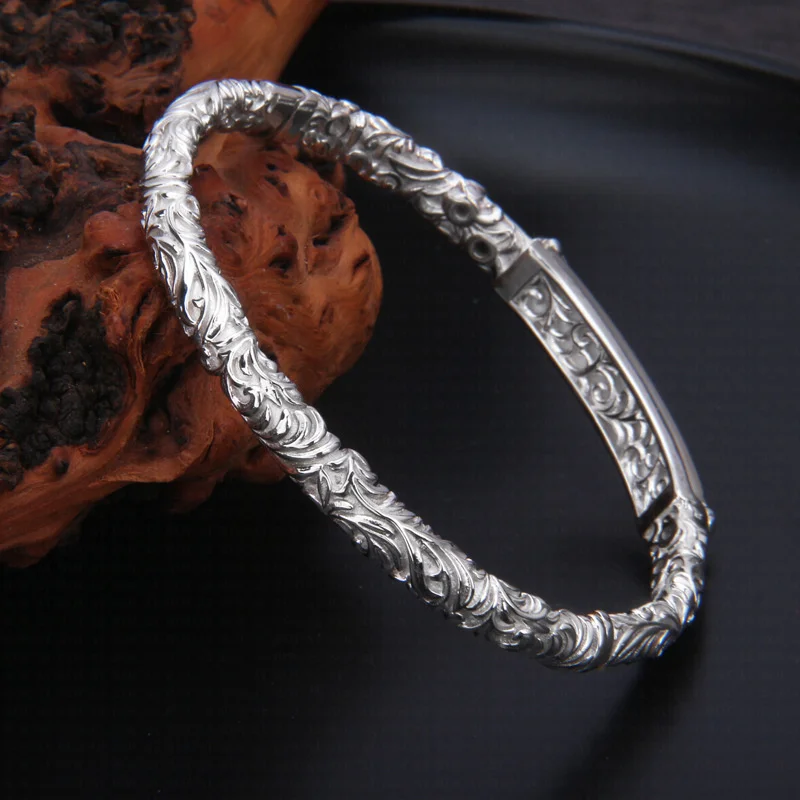 S925 Sterling Silver Charms Bracelets for Women Men Eternal Rattan Pattern Solid Bangle New Fashion Punk Jewelry Wholesale