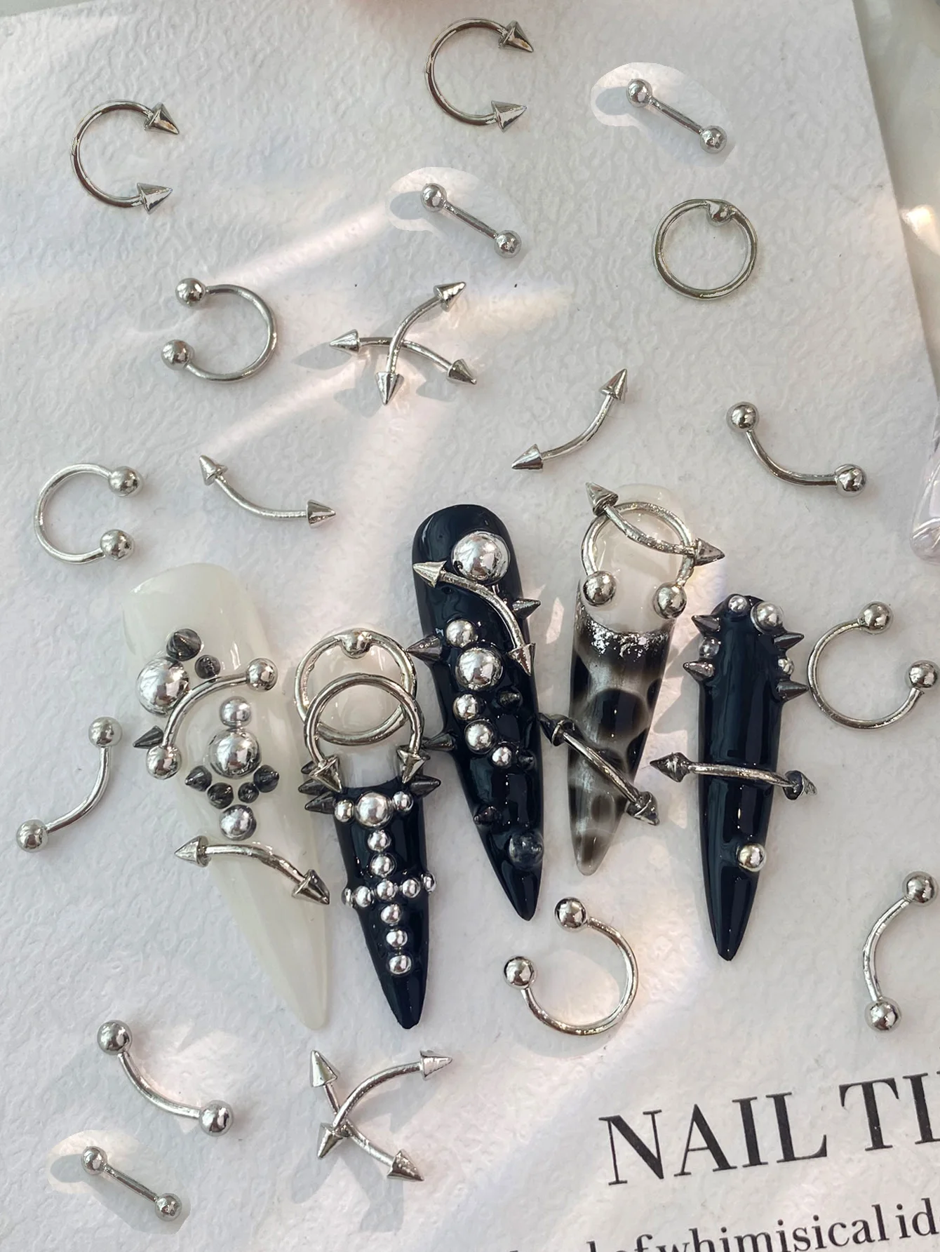 50PCS Mixed 3D Mix Punk Rivet Nail Charms 3D Silver Perforated Alloy Studs Punk DIY Nails Art Dangle Charms