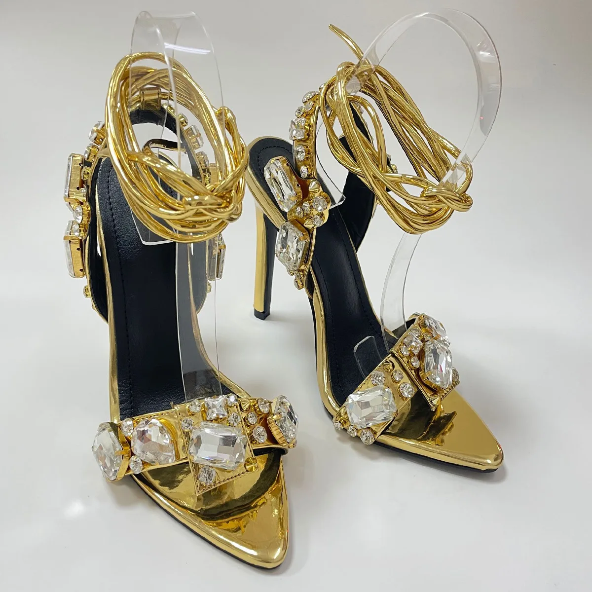 Catwalk heavy industry high heel women's sandals 2025 new lacing network red pointy high heels 35-42