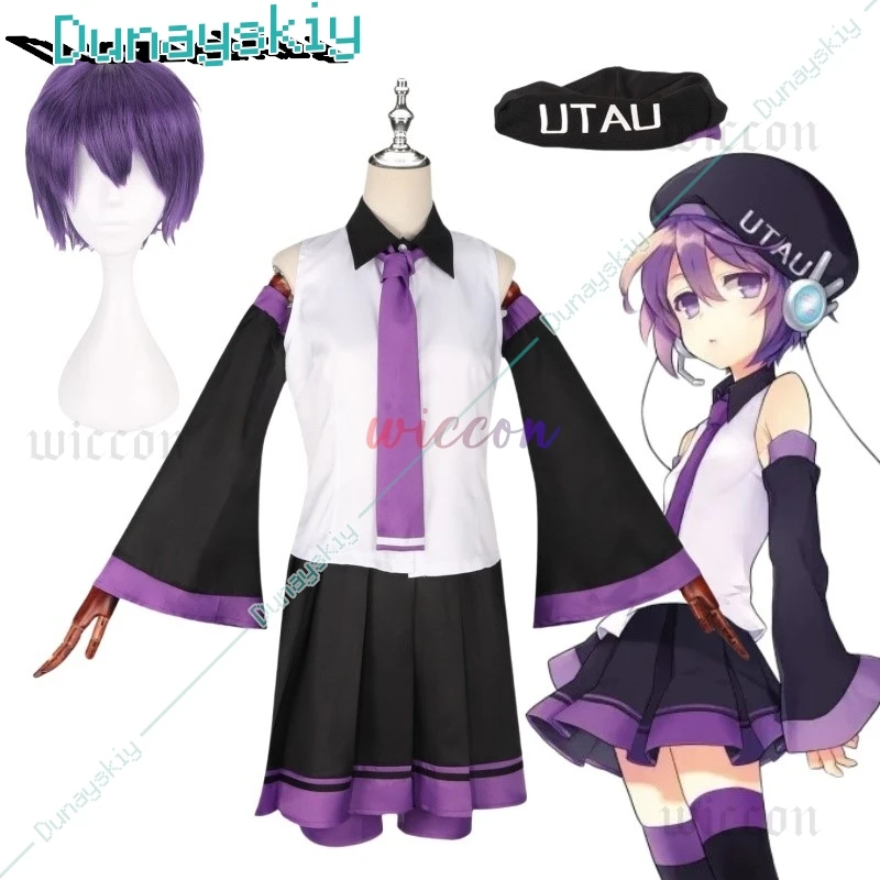 Cantante virtuale Utta Costume Cosplay Anime Utaaa Abito Top + gonna + maniche a mano Cappello Copricapo Carnevale Loli Gioco di ruolo Vestito da festa