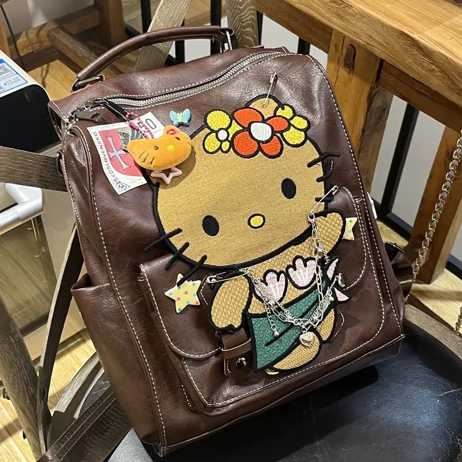 

Новые сумки Y2K Sanrio, Гавайские черные кожаные рюкзаки Hello Kitty со звездами, Женская Роскошная сумочка, блузка для девушек