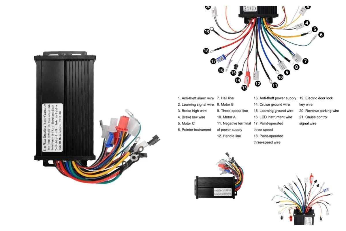 DC36V48V60V/72V 500W Brushless Motor Controller 30A Electric Bike Black Aluminum Alloy Sine Wave DC Electric Motor Controller