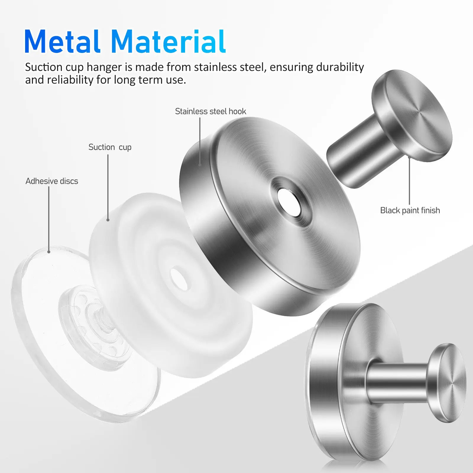 4Pcs Stainless Steel Suction Cup Hooks Heavy Duty No Drill Bathroom Towel Robe Shower Hooks Organizer for Glass and Tile view 2