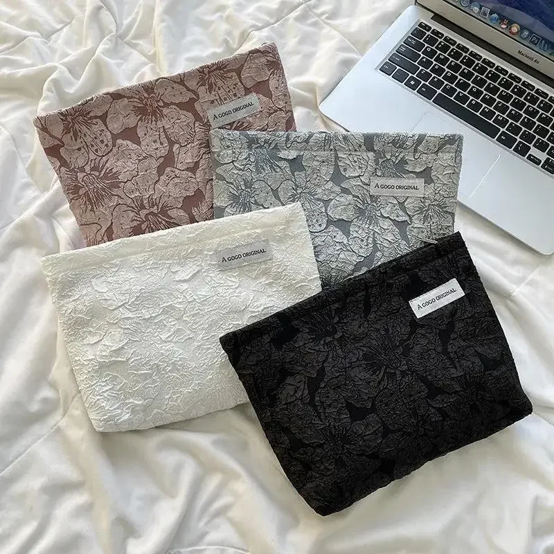 Borsa per cosmetici in velluto a coste stile coreano con ricamo floreale, custodia da toilette da viaggio per donna e organizer per trucchi portatile Пакет 