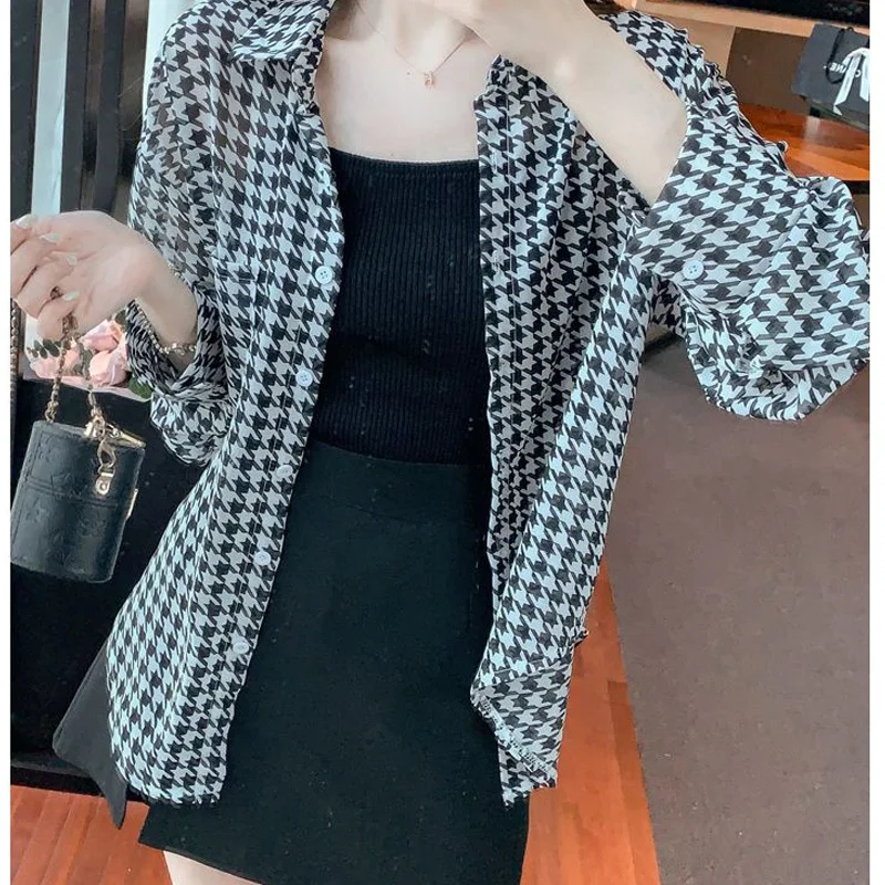 여성용 폴로 칼라 긴팔 셔츠, 하이 스트리트 캐주얼 단추 가디건, 우아한 프린팅 얇은 스타일 상의, 용수철 여름 신상 패션