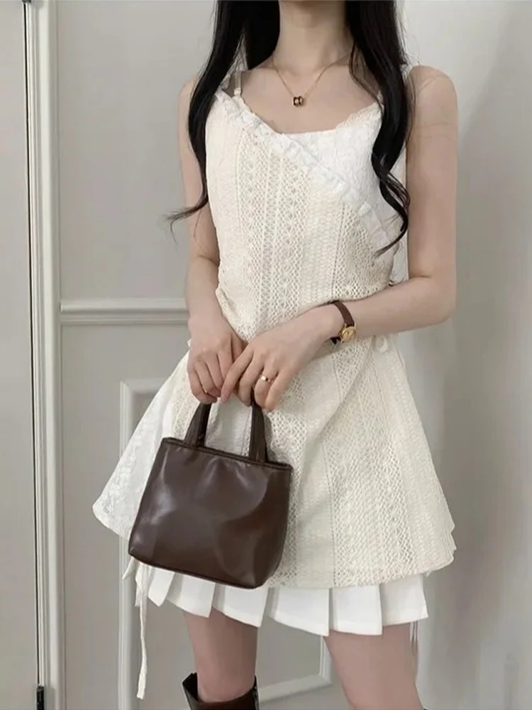 Vestido de Verão com Alças de Renda para Mulheres, Saia Curta Estilosa, Vestido Interno, Saia de Tule para Camadas