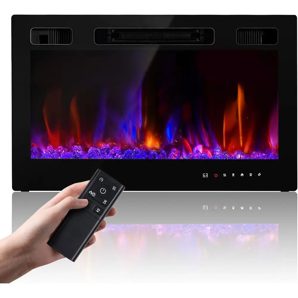 

36 1500W Electric Wall-Mounted Fireplace with Remote, Touchscreen, 12 Flame Colors, Timer & Low Noise