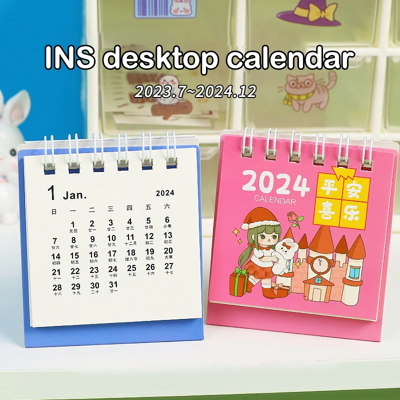 2024 Mini Desktop Calendar Cute Cartoon Girls Rabbits Desktop Note Multi Style Coil Calendar Office School Supplies