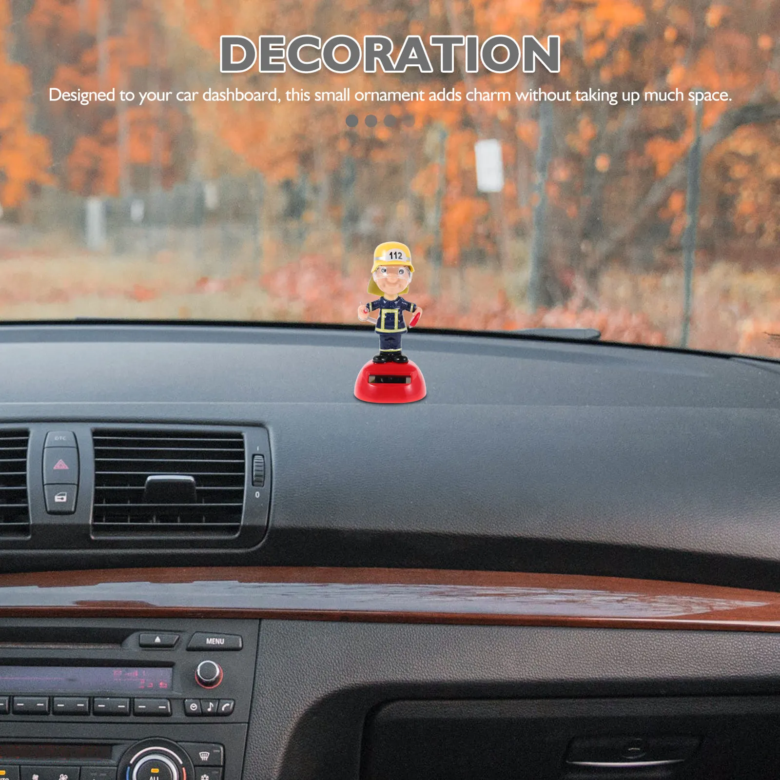 Cute Cartoon Firefighter Solar Car Ornament Swings in Sunlight Compact Dashboard Decoration for Cars Trucks Suvs Fire Safety