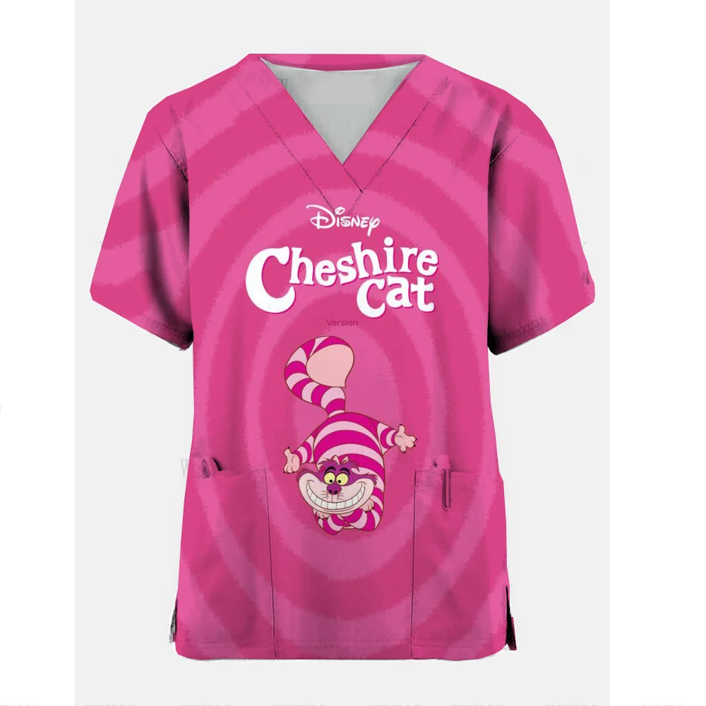 

Summer Women's Clothing Disney Cheshire Cat Short Sleeved V-Neck Fashion Frosted Tops Uniform Short Sleeve Doctor Nurse New ﻿