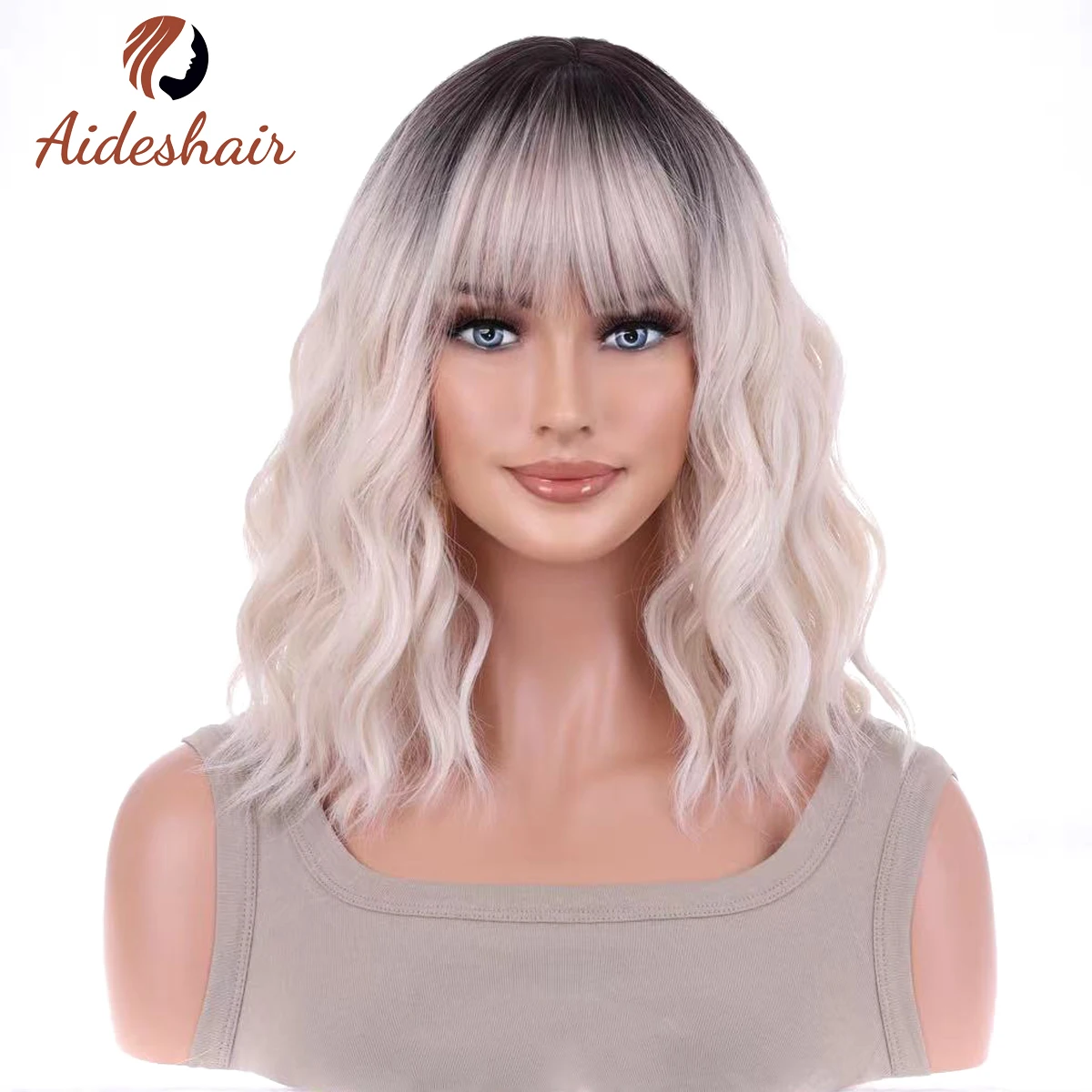 Aideshair Air Fringe silver-grey short wig with mid-split straight hair synthetic heat-resistant fiber wig for daily party use