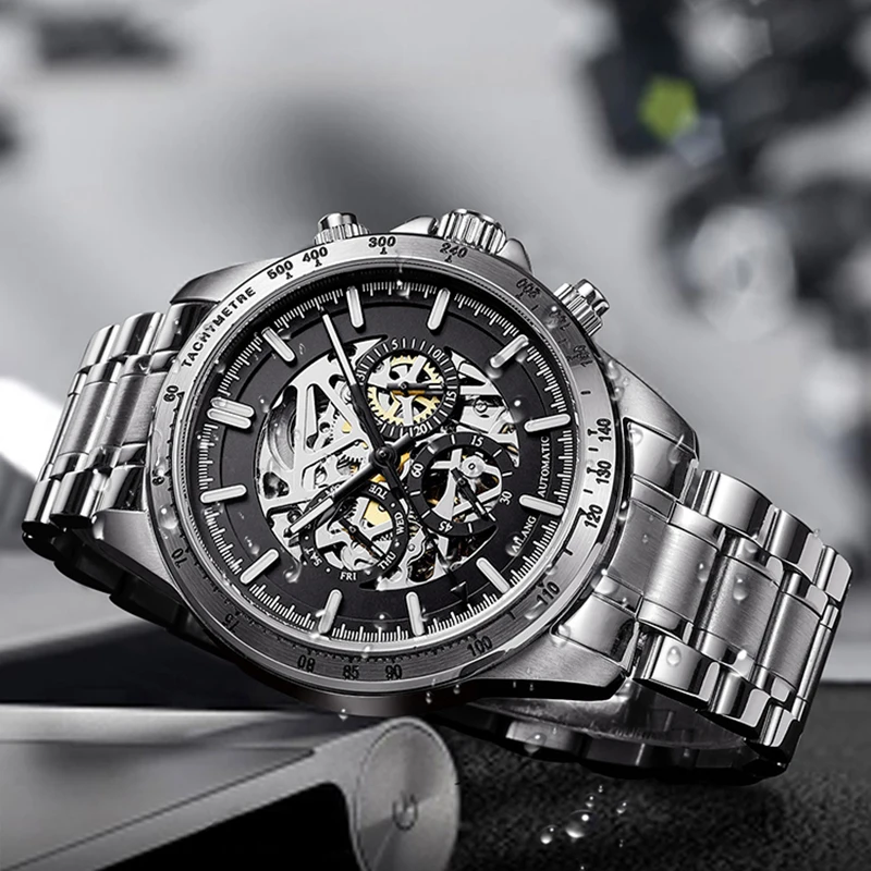 

AILANG Brand 2025 New Fashion Men's Hollow Mechanical Watch Stainless Steel Waterproof Luminous Skeleton Automatic Watches Men